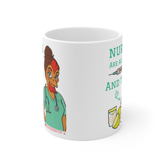 Nurses Are All Give and Take Mug – Funny Nurse Coffee Cup with Sassy Chicken Nurse | 11oz Ceramic, Dishwasher & Microwave Safe