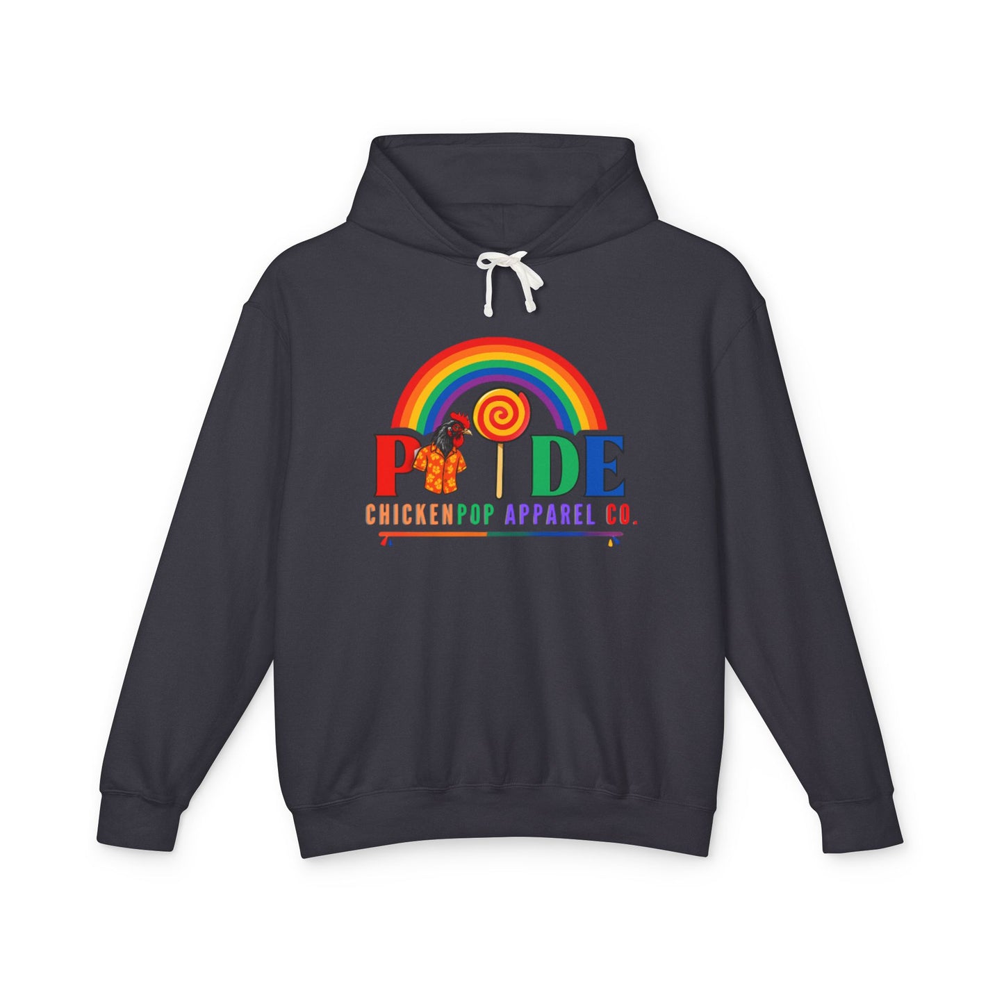 ChickenPop Apparel Co. Pride Rainbow Hoodie – Unisex LGBTQ Graphic Hoodie with Chicken & Lollipop Logo |