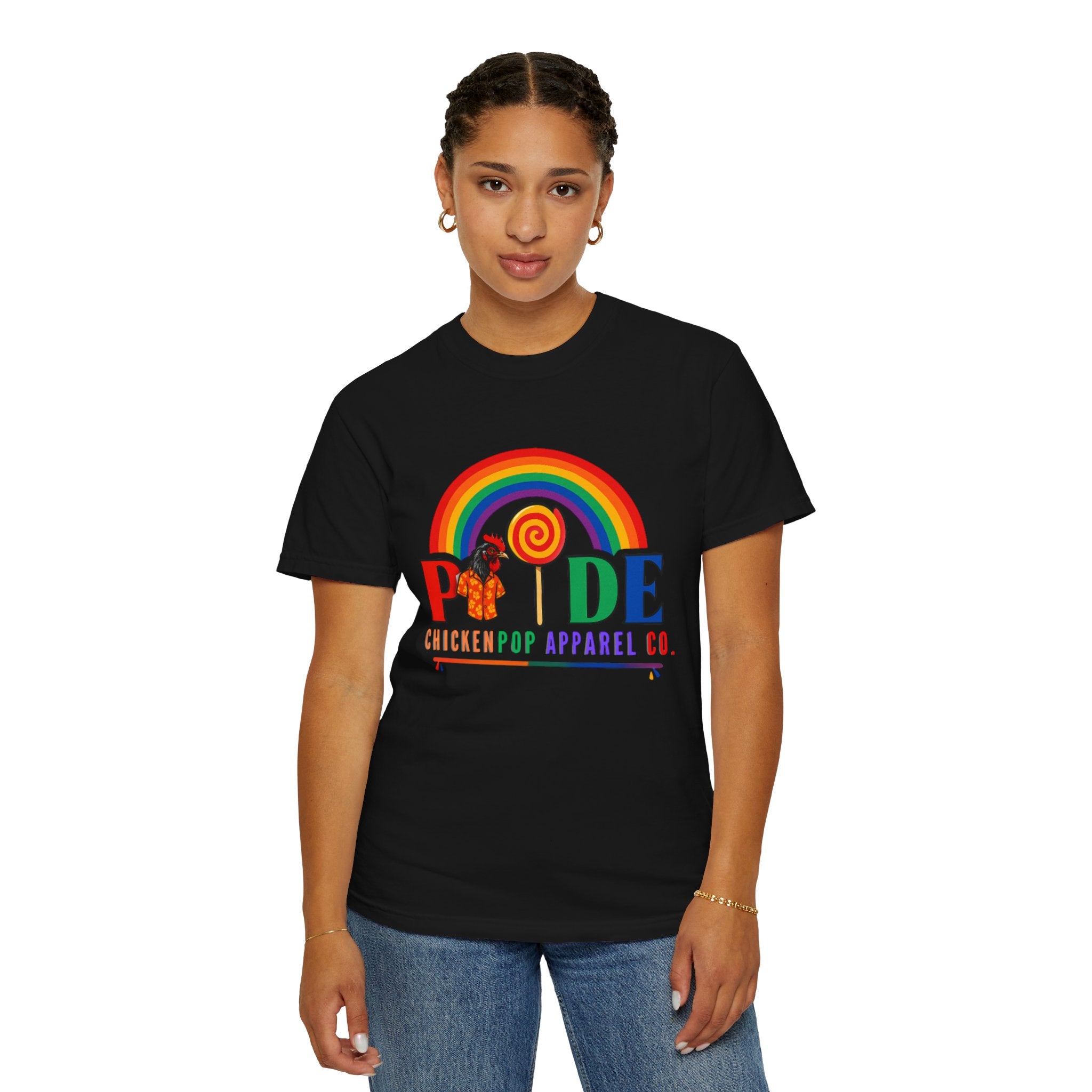 Pride Rainbow Lollipop T-Shirt — "PRIDE" ChickenPop Apparel Co. Graphic Tee