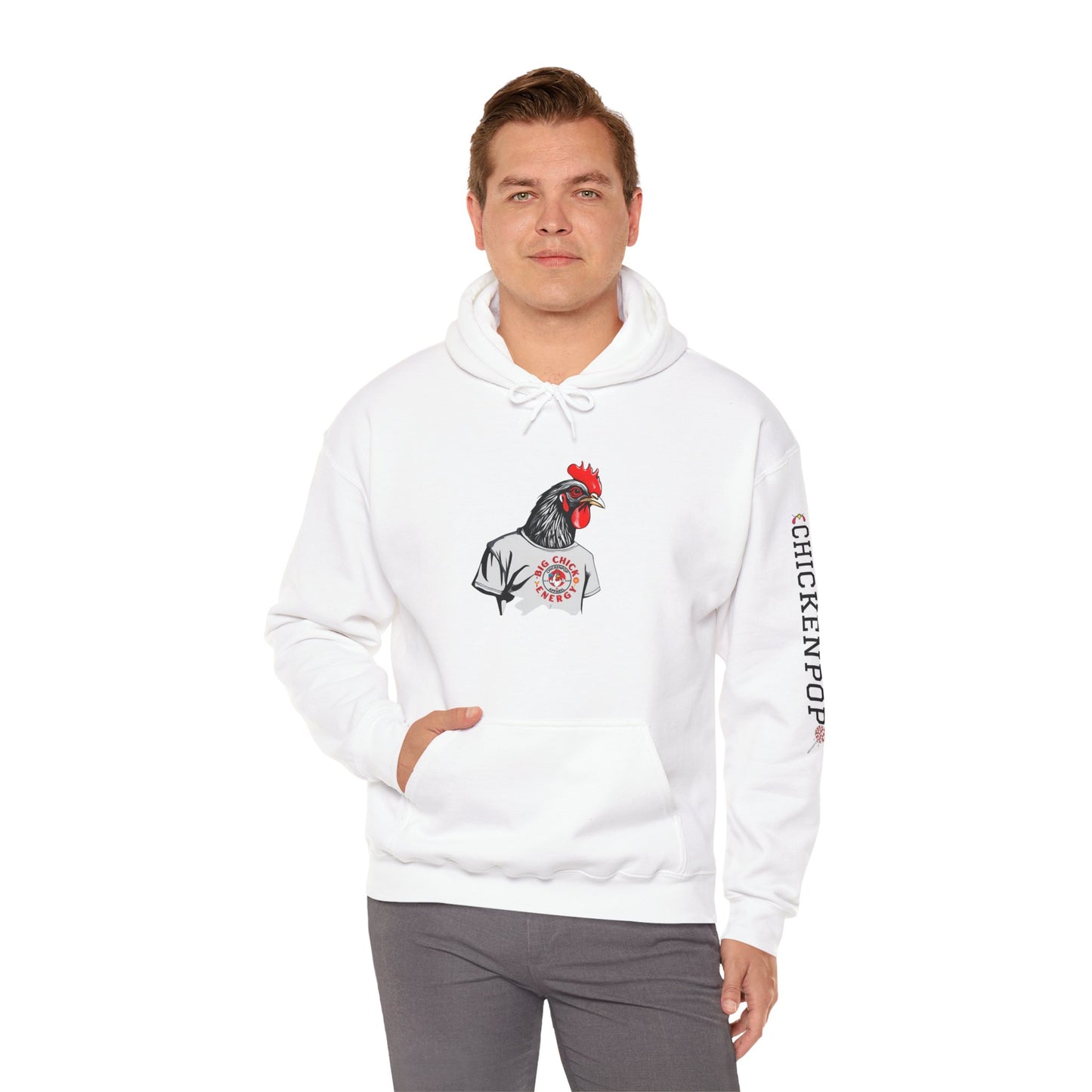 Big Chick Energy Giant Rooster Logo Unisex Hoodie - ChickenPop Arm Logo Edition