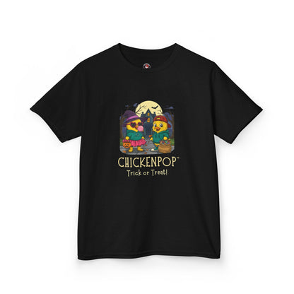 Trick or Treat Kids Halloween Tee | ChickenPop Lil’ Cluckers Sunny & Scramble Halloween Shirt
