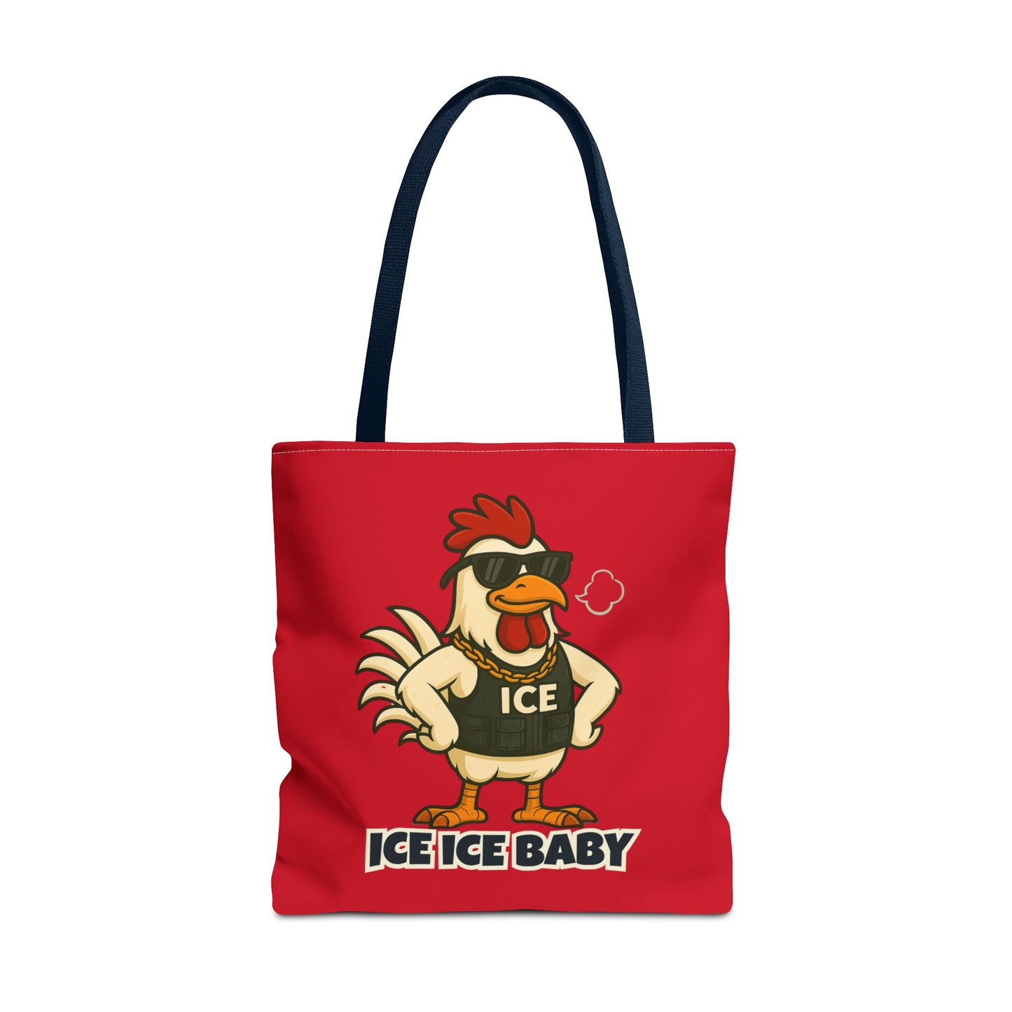 Ice Ice Baby Chicken Tote Bag – Funny Coop Daddy Design, Bold Red Reusable Shopping Bag