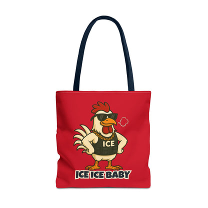 Ice Ice Baby Chicken Tote Bag – Funny Coop Daddy Design, Bold Red Reusable Shopping Bag