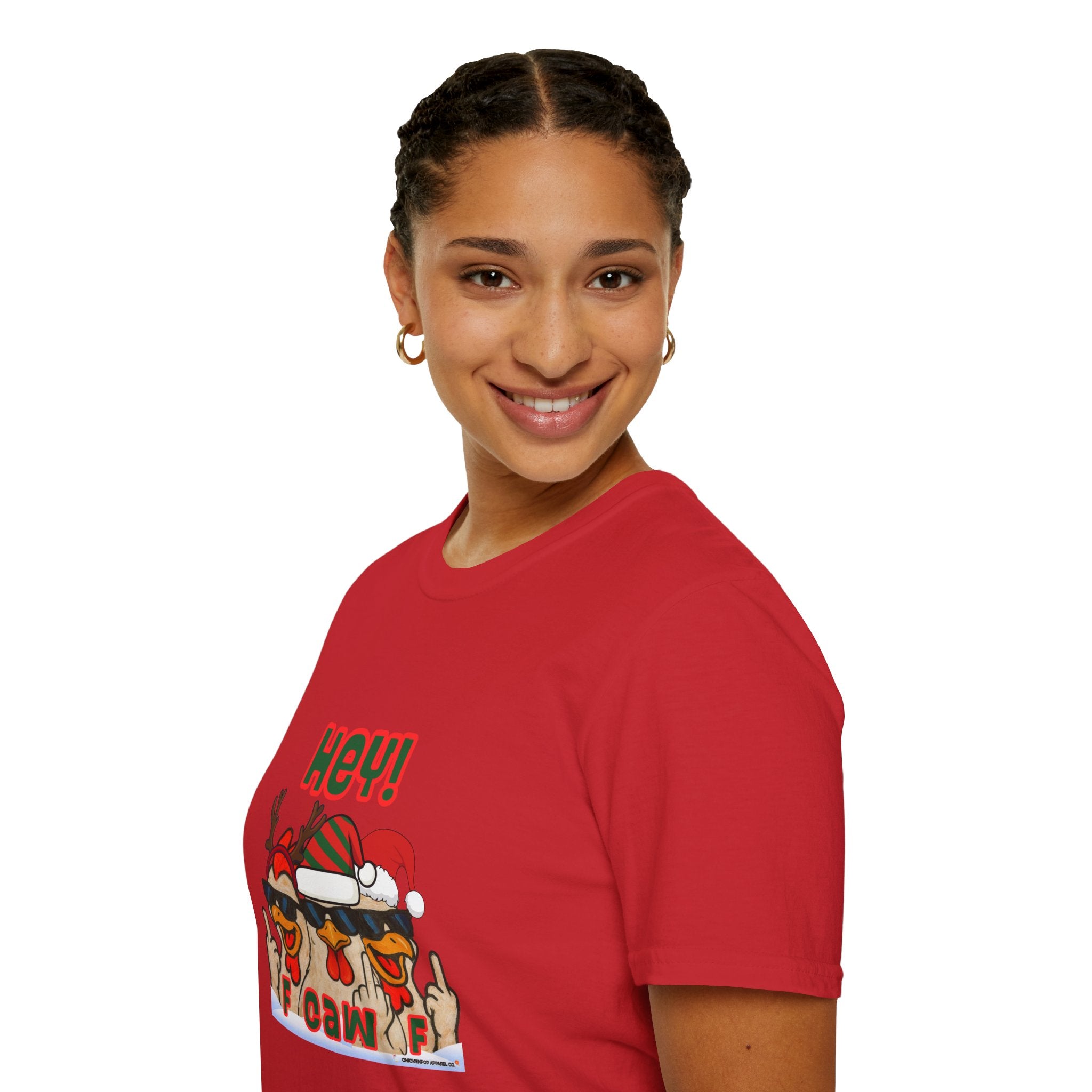 Hey! F CAW F Christmas Chicken T-Shirt | Funny Holiday Rooster Tee