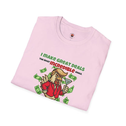 Cock-a-Doodle-Don “Like a Genius” Money Deal Rooster Tee – Funny Political Satire Shirt | ChickenPop Apparel Co.