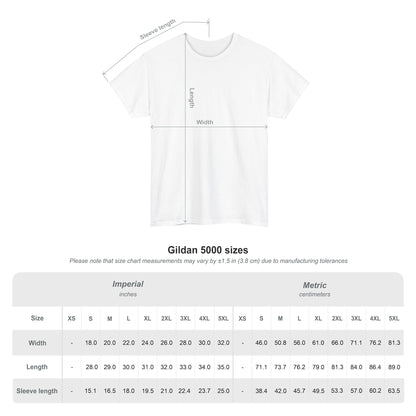 Gildan 5000 size chart for Zombie Chicken Shirt - King Halloween T-Shirt, showing sleeve, length, and width in inches and centimeters.