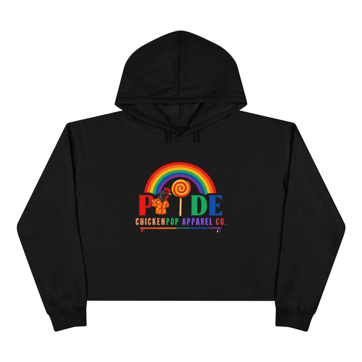 Big Chick Energy™ Pride Cropped Hoodie – Rainbow LGBTQ+ Logo with Coop Daddy & Lollipop Icon | ChickenPop Apparel
