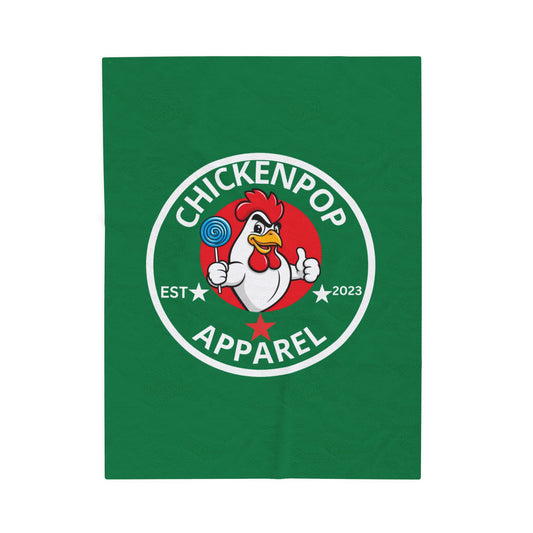 ChickenPop Original Logo Velveteen Plush Blanket Green