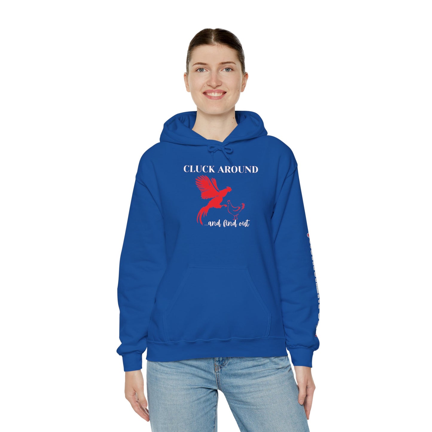 Cluck Around and Find Out Hoodie – Naughty Funny Chicken Hoodie with ChickenPop Logo Sleeve | Bold Unisex Graphic Sweatshirt