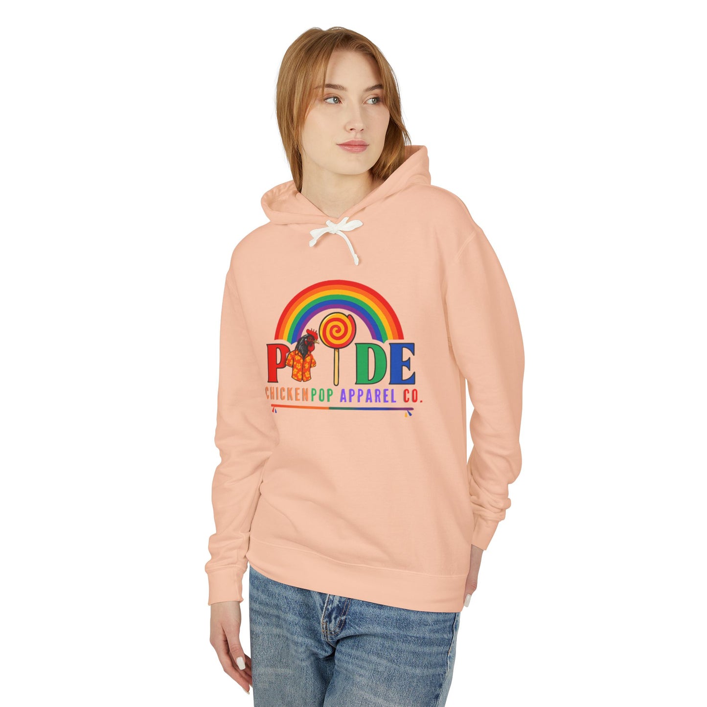 ChickenPop Apparel Co. Pride Rainbow Hoodie – Unisex LGBTQ Graphic Hoodie with Chicken & Lollipop Logo |