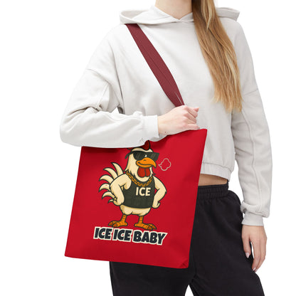 Ice Ice Baby Chicken Tote Bag – Funny Coop Daddy Design, Bold Red Reusable Shopping Bag