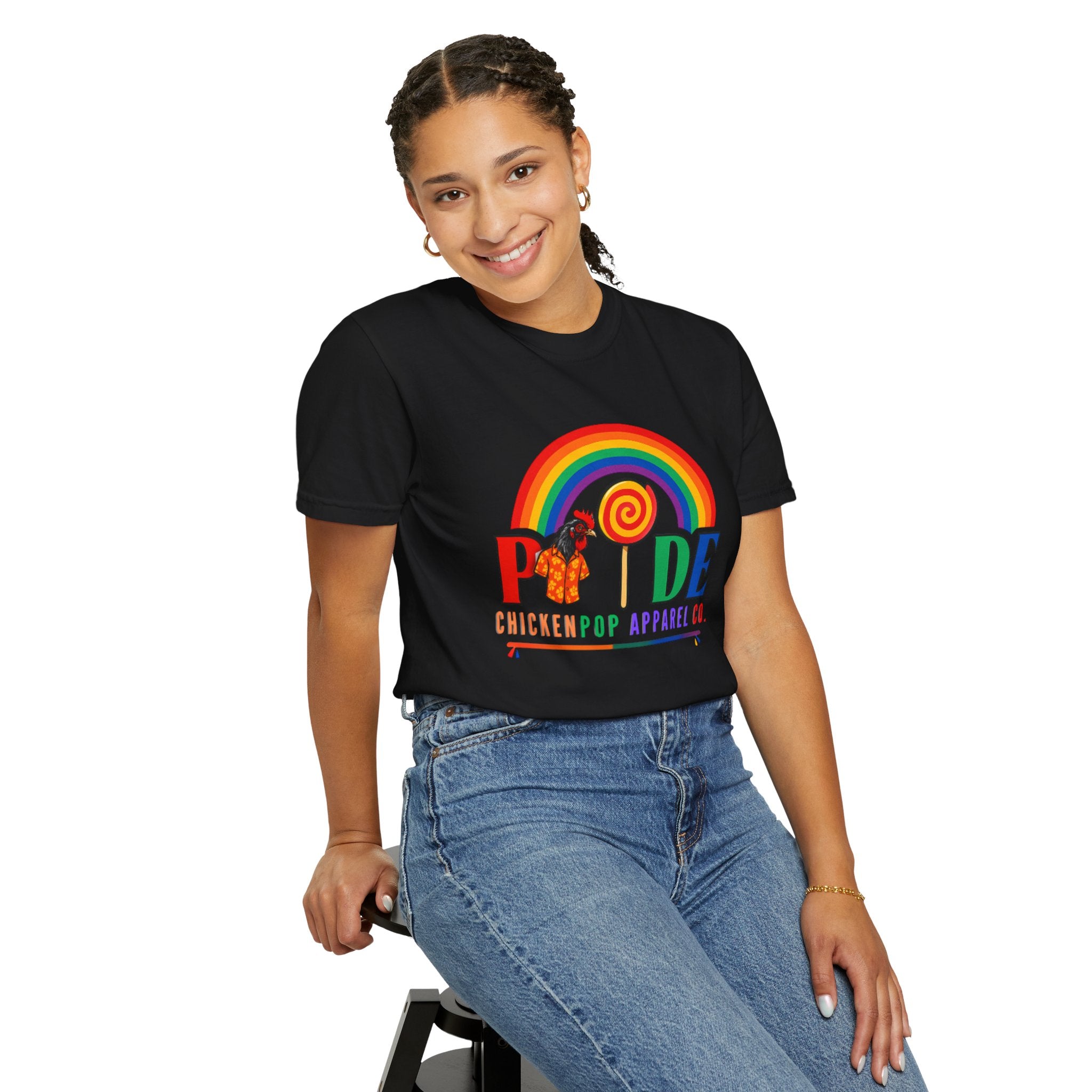 Pride Rainbow Lollipop T-Shirt — "PRIDE" ChickenPop Apparel Co. Graphic Tee