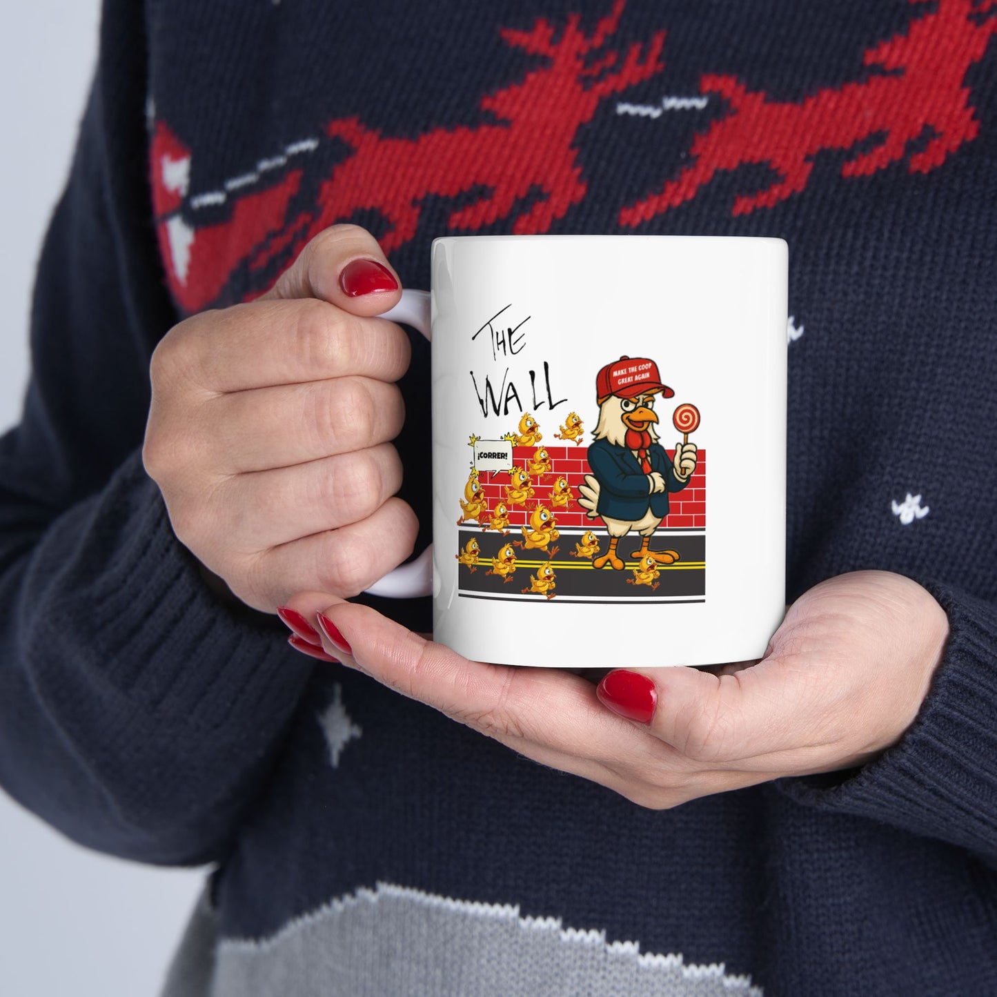 Another Chick Thru the Wall Coffee Mug – Funny Rooster Mug in 11oz or 15oz – Political Chicken Humor Gift
