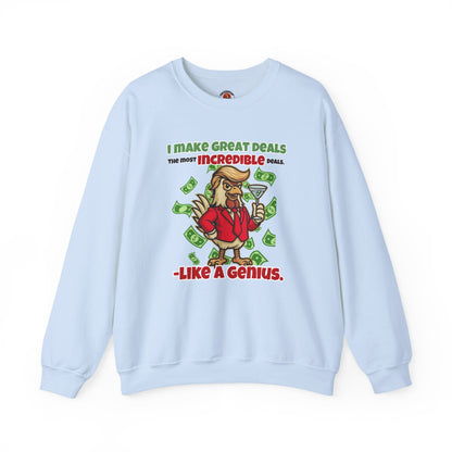 Like A Genius Crewneck Sweatshirt – Funny Political Graphic Pullover | Unisex Heavy Blend with ChickenPop Logo | Ethically Made & Cozy Cold-Weather Humor