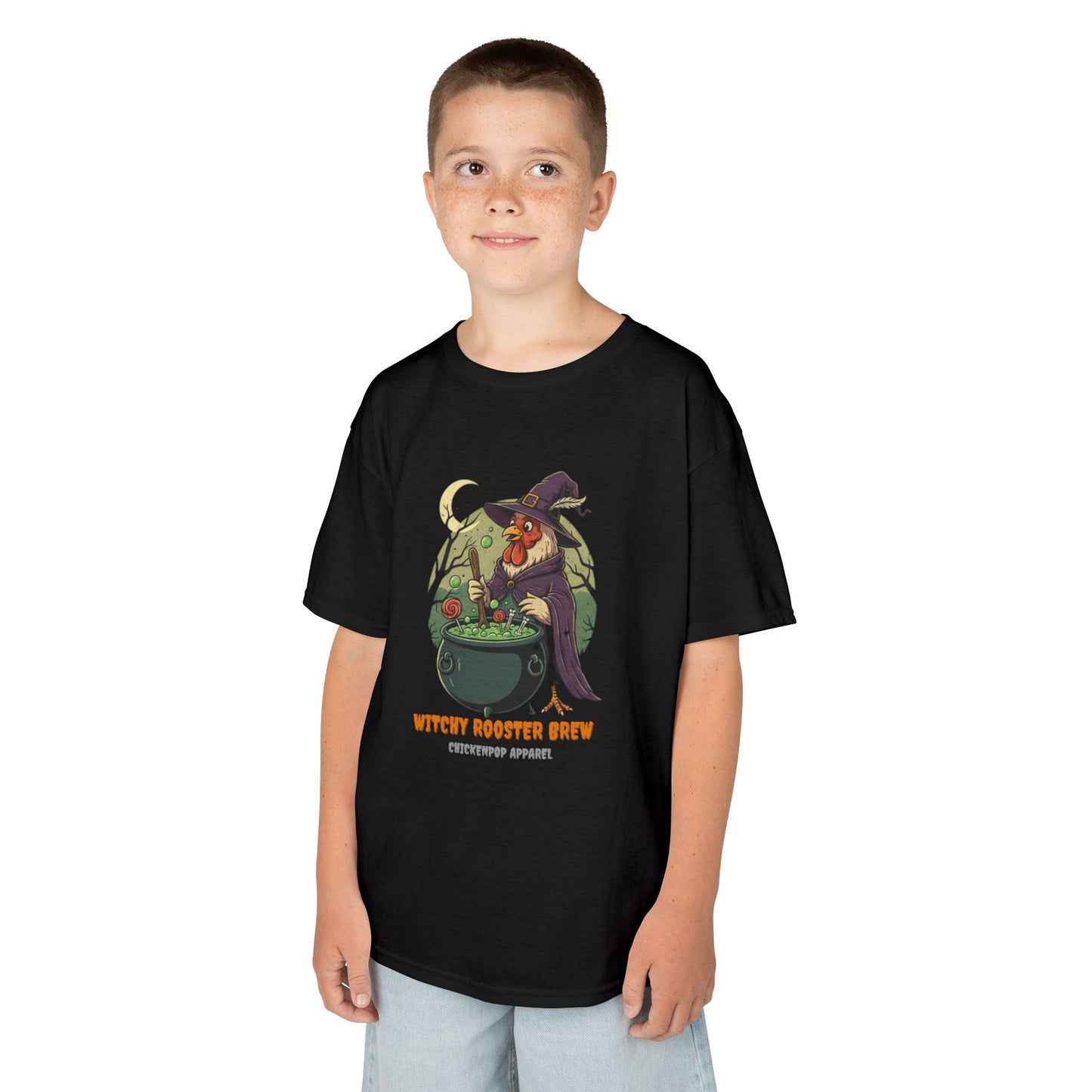 Witchy Rooster Brew T-Shirt: Funny Chicken Halloween Shirt | Lil' Cluckers Witch Costume Apparel