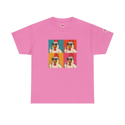Warhol Pop Art Chicken T-Shirt – Funny Coop Daddy Middle Finger Tee for Bold Style