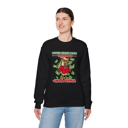 Like A Genius Crewneck Sweatshirt – Funny Political Graphic Pullover | Unisex Heavy Blend with ChickenPop Logo | Ethically Made & Cozy Cold-Weather Humor