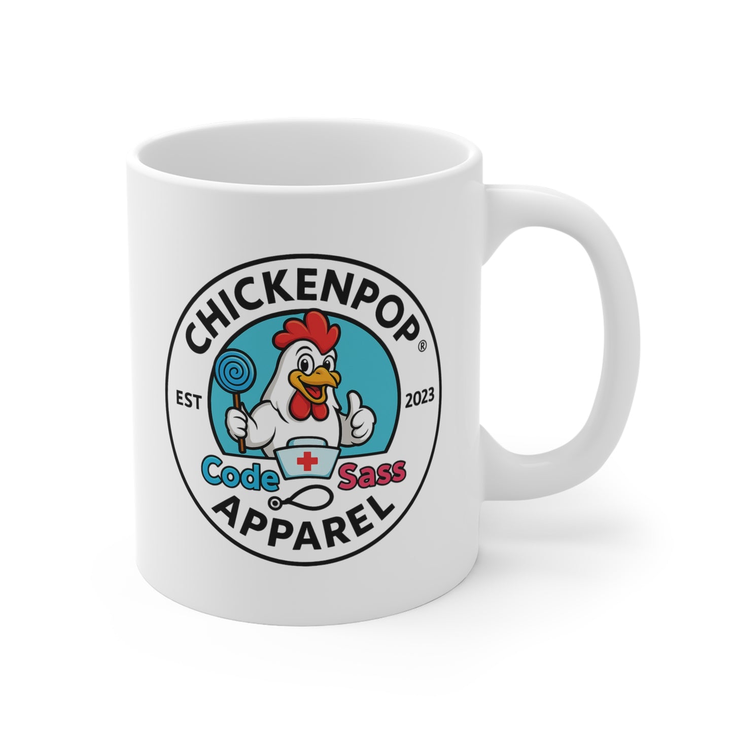 ChickenPop Code Sass Logo Mug – Funny Nurse Coffee Cup with Sassy Chicken Nurse | 11oz Ceramic, Dishwasher & Microwave Safe