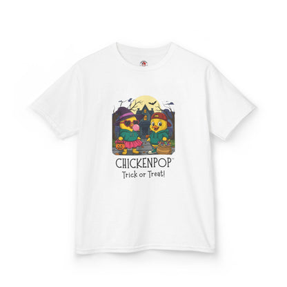 Trick or Treat Kids Halloween Tee | ChickenPop Lil’ Cluckers Sunny & Scramble Halloween Shirt