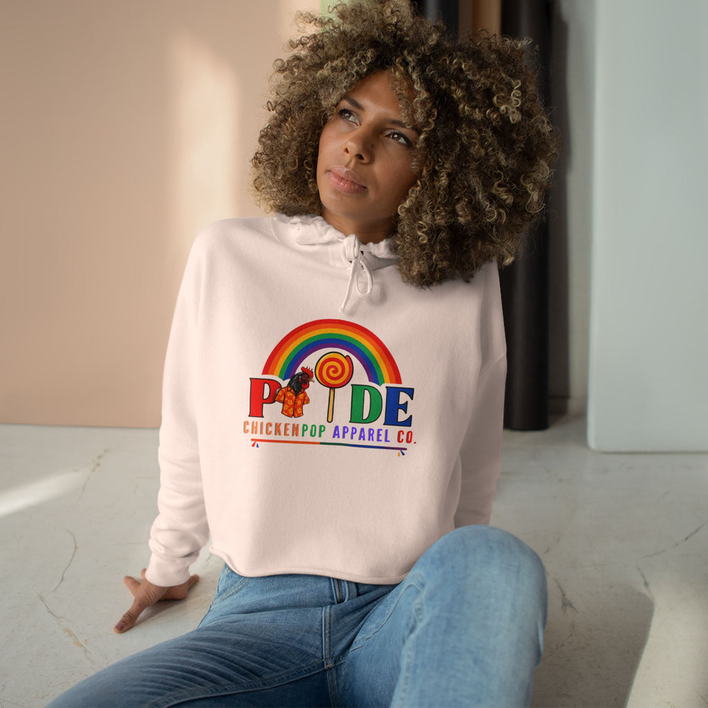 Big Chick Energy™ Pride Cropped Hoodie – Rainbow LGBTQ+ Logo with Coop Daddy & Lollipop Icon | ChickenPop Apparel