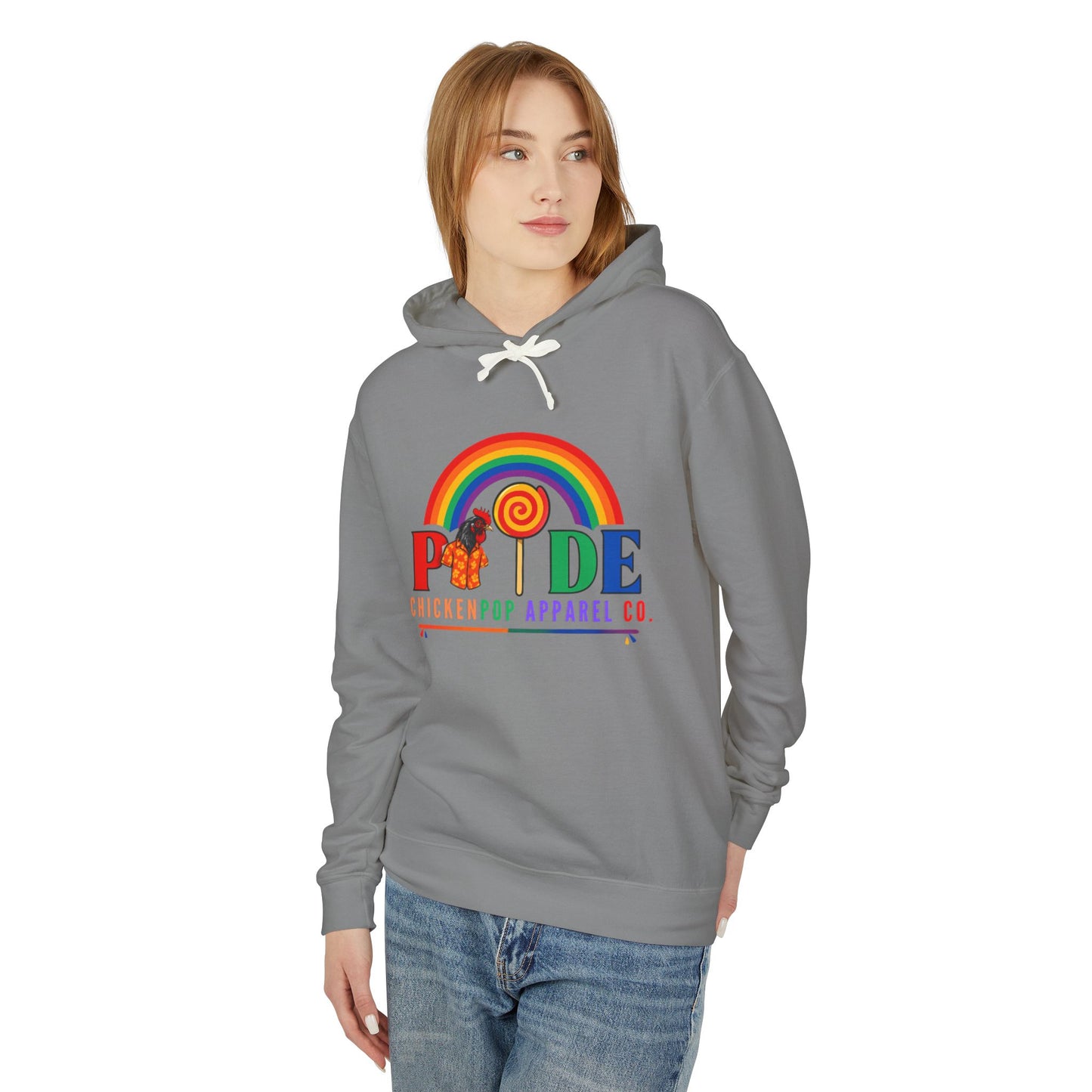 ChickenPop Apparel Co. Pride Rainbow Hoodie – Unisex LGBTQ Graphic Hoodie with Chicken & Lollipop Logo |