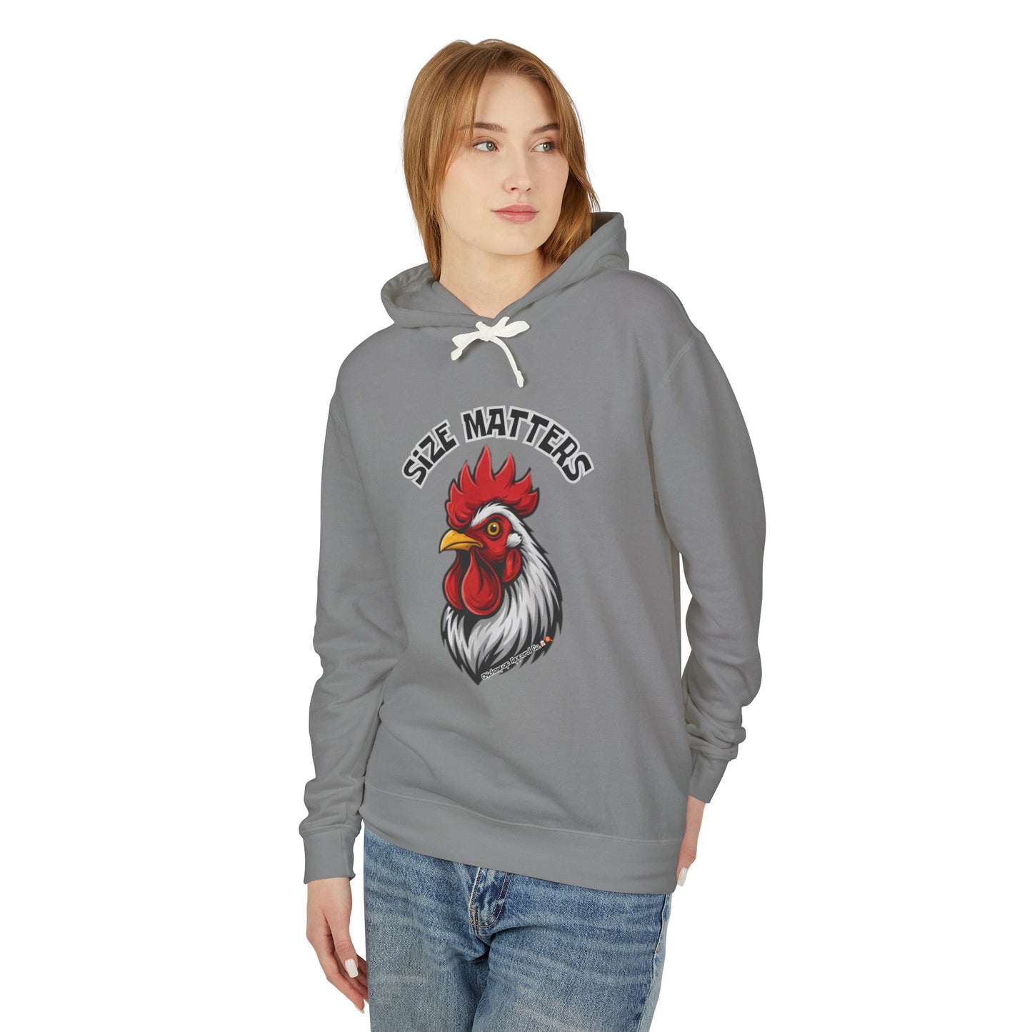 SIZE MATTERS Hoodie | Funny Chicken Apparel Sweatshirt | Bold Rooster Humor Pullover