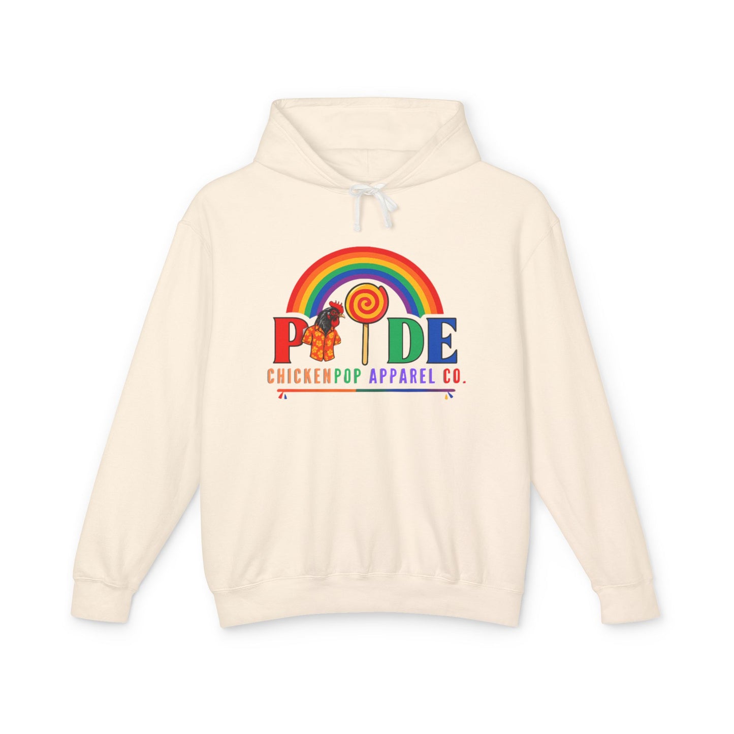 ChickenPop Apparel Co. Pride Rainbow Hoodie – Unisex LGBTQ Graphic Hoodie with Chicken & Lollipop Logo |