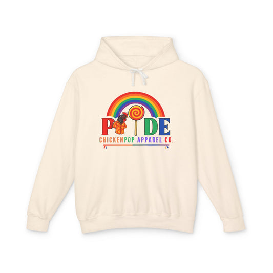ChickenPop Apparel Co. Pride Rainbow Hoodie – Unisex LGBTQ Graphic Hoodie with Chicken & Lollipop Logo |