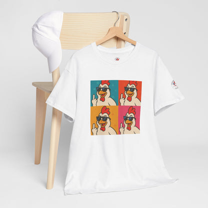 Warhol Pop Art Chicken T-Shirt – Funny Coop Daddy Middle Finger Tee for Bold Style