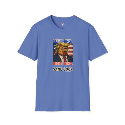 Cock-a-Doodle-Don "Left Wing. Right Wing. Same Coop." Political Satire Tee – Unisex Graphic T-Shirt