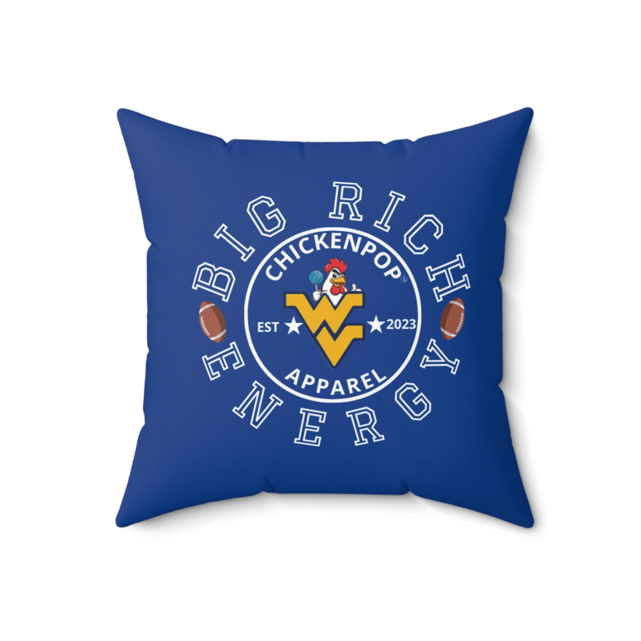ChickenPop Big Rich Energy Spun Polyester Square Pillow Royal Blue