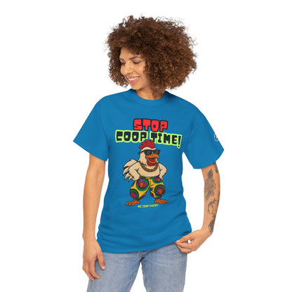 Stop COOP TIME! Funny Chicken T-Shirt – MC Coop Daddy 90s Hip Hop Parody Tee | Unisex Heavy Cotton | ChickenPop Apparel