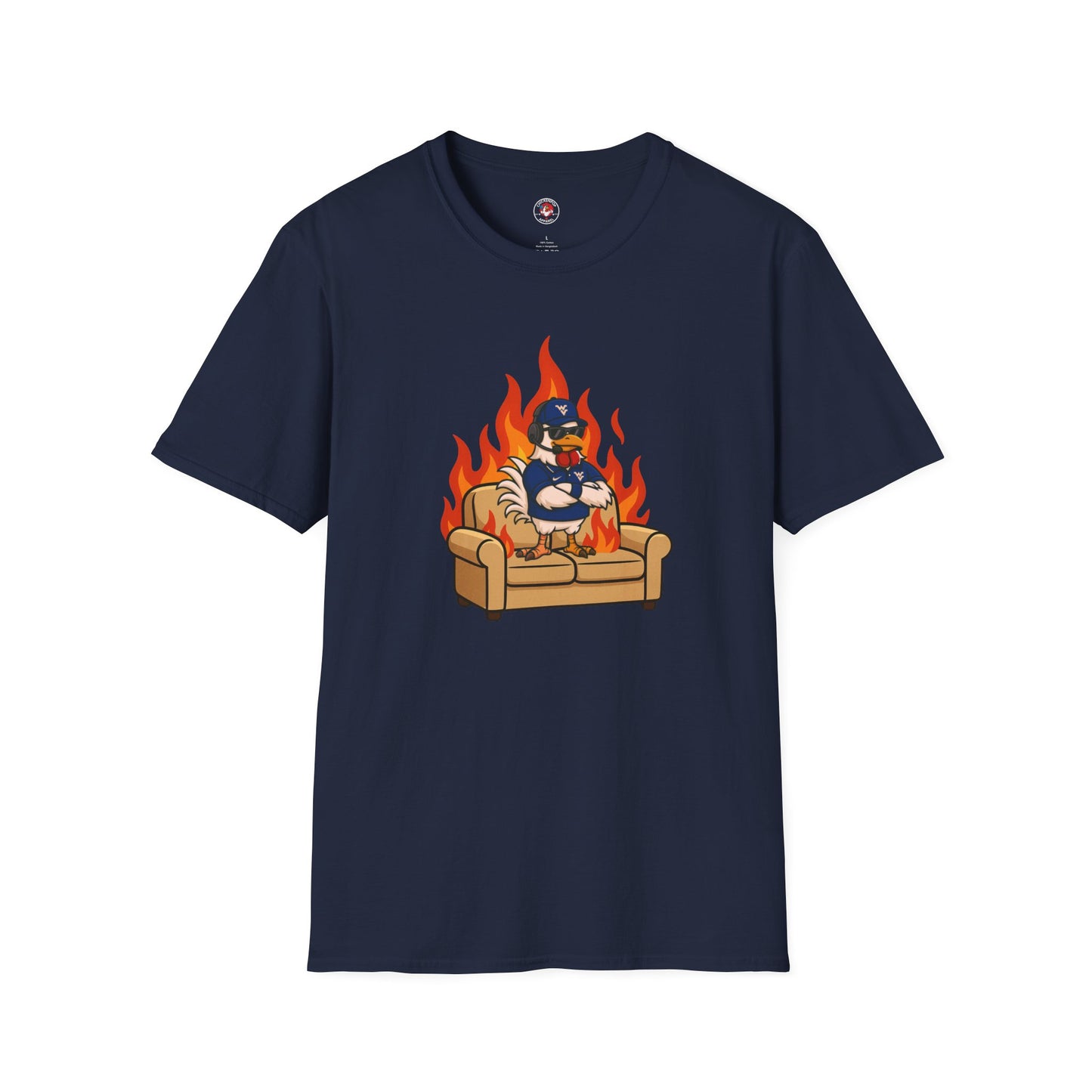 Big Rich Energy Couch Burning Shirt | Funny WVU Mountaineers Football Coach Tee | Morgantown Tradition Apparel