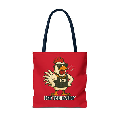 Ice Ice Baby Chicken Tote Bag – Funny Coop Daddy Design, Bold Red Reusable Shopping Bag