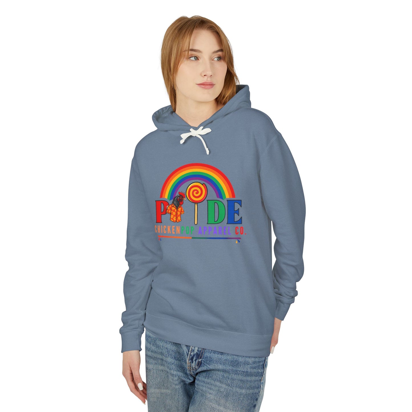 ChickenPop Apparel Co. Pride Rainbow Hoodie – Unisex LGBTQ Graphic Hoodie with Chicken & Lollipop Logo |