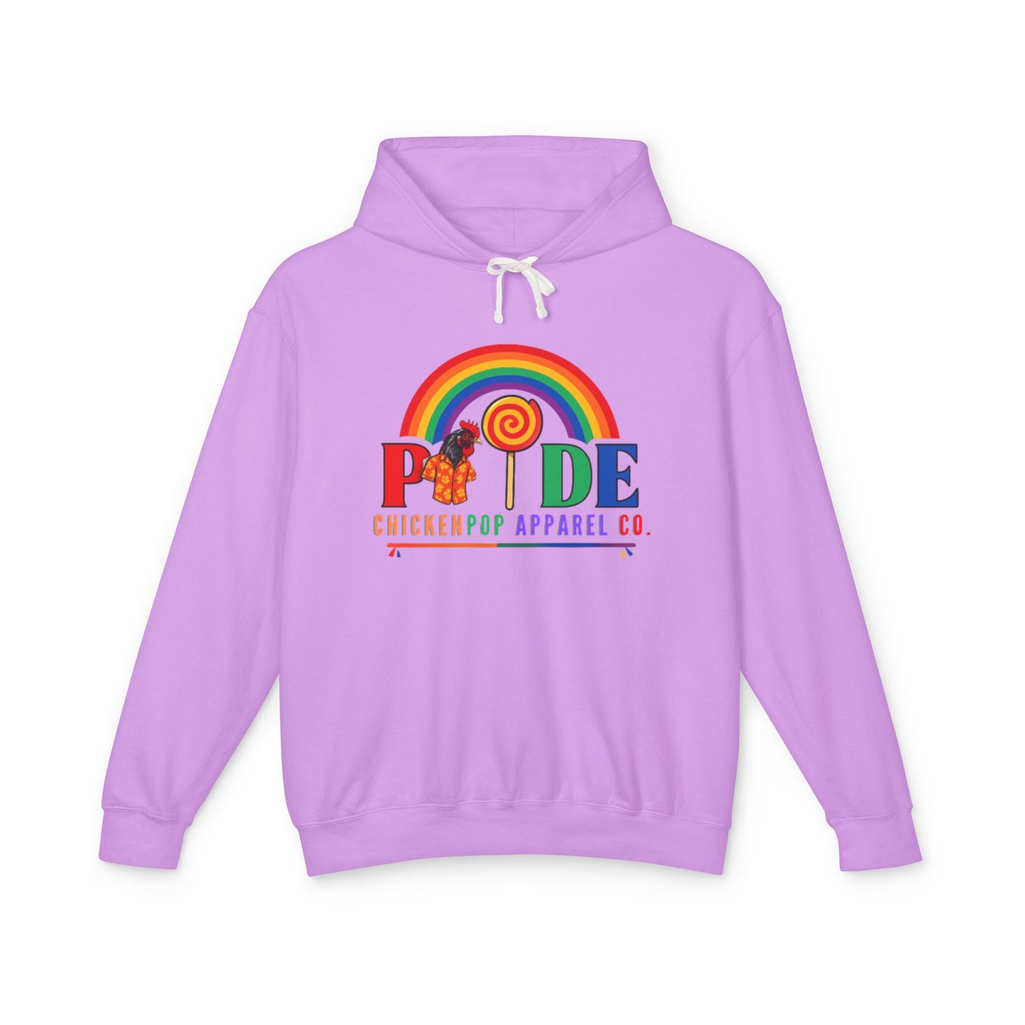 ChickenPop Apparel Co. Pride Rainbow Hoodie – Unisex LGBTQ Graphic Hoodie with Chicken & Lollipop Logo |