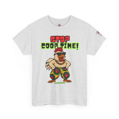 Stop COOP TIME! Funny Chicken T-Shirt – MC Coop Daddy 90s Hip Hop Parody Tee | Unisex Heavy Cotton | ChickenPop Apparel