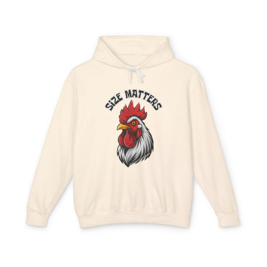 SIZE MATTERS Hoodie | Funny Chicken Apparel Sweatshirt | Bold Rooster Humor Pullover