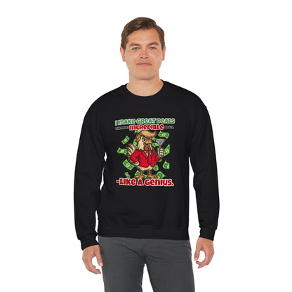 Like A Genius Crewneck Sweatshirt – Funny Political Graphic Pullover | Unisex Heavy Blend with ChickenPop Logo | Ethically Made & Cozy Cold-Weather Humor