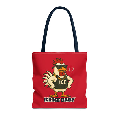 Ice Ice Baby Chicken Tote Bag – Funny Coop Daddy Design, Bold Red Reusable Shopping Bag