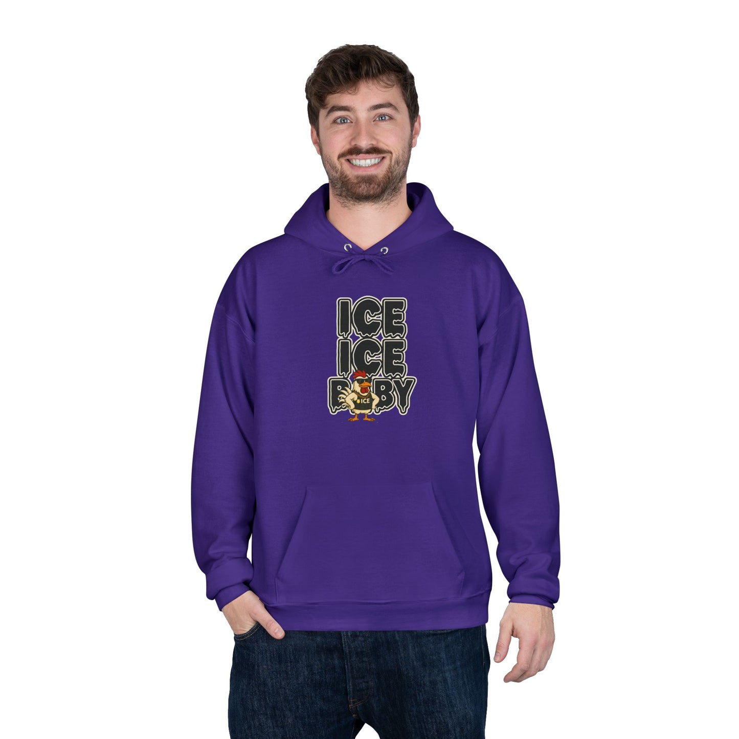 ICE ICE BABY Funny Chicken Hoodie – Retro Hip-Hop Pullover for Music Fans, Students & Cold-Weather Comedians
