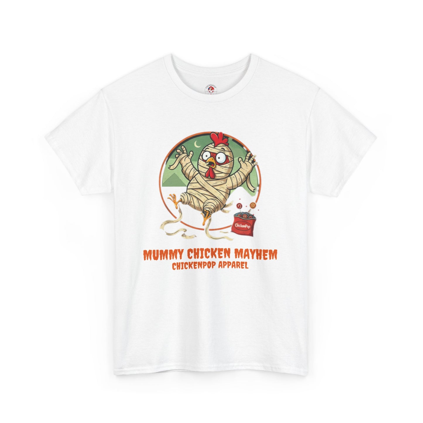 ChickenPop Apparel Mummy Chicken Mayhem T-Shirt | Funny Halloween Farm Tee | Spooky Poultry Pun Shirt | Trick-or-Treat Gift - Chickenpop Apparel Company