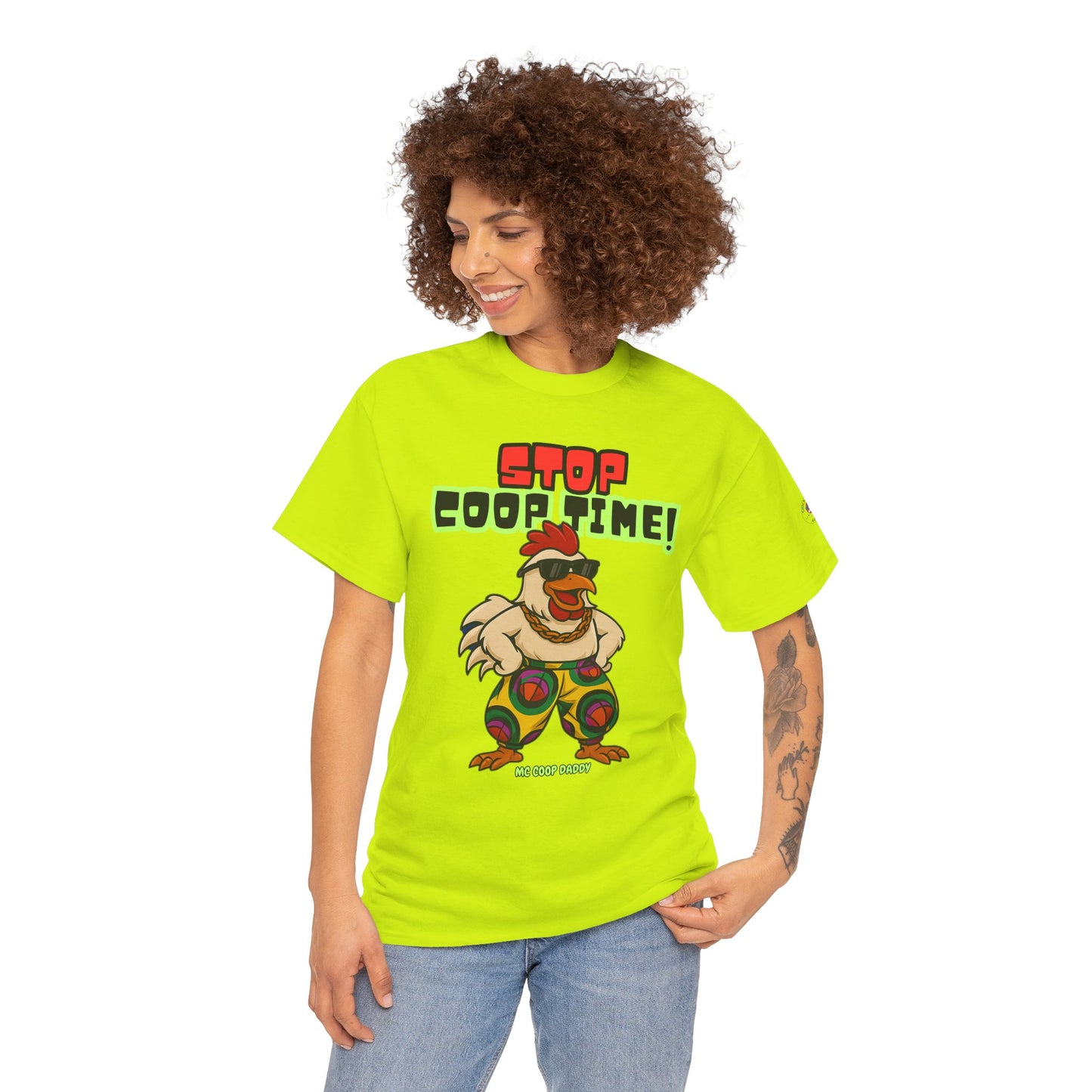 Stop COOP TIME! Funny Chicken T-Shirt – MC Coop Daddy 90s Hip Hop Parody Tee | Unisex Heavy Cotton | ChickenPop Apparel