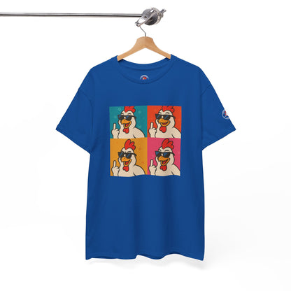 Warhol Pop Art Chicken T-Shirt – Funny Coop Daddy Middle Finger Tee for Bold Style