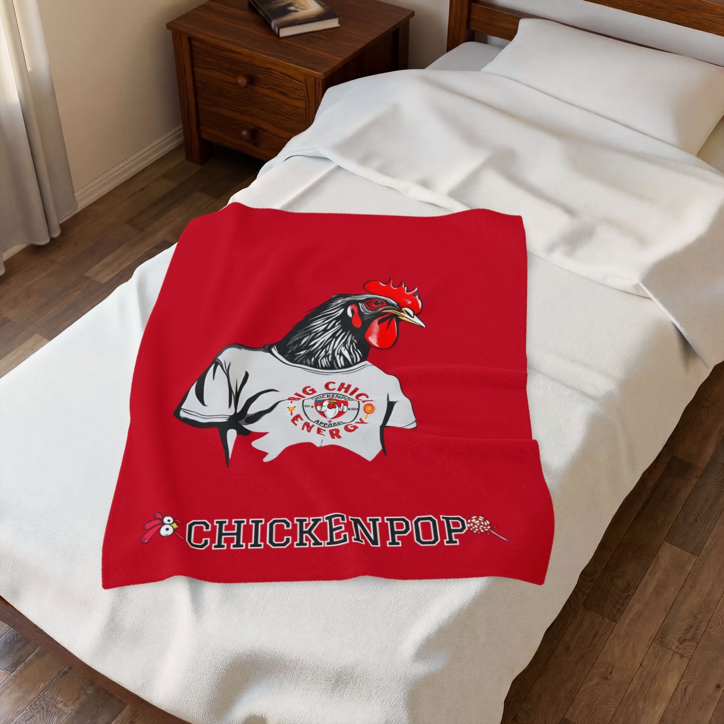 Giant Rooster Velveteen Plush Blanket Red