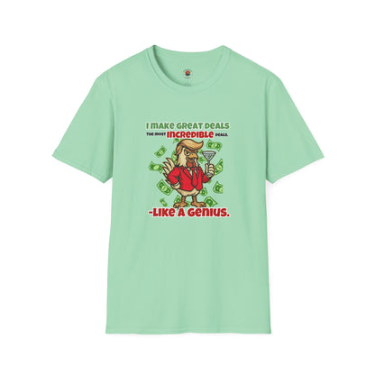 Cock-a-Doodle-Don “Like a Genius” Money Deal Rooster Tee – Funny Political Satire Shirt | ChickenPop Apparel Co.