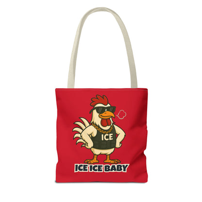 Ice Ice Baby Chicken Tote Bag – Funny Coop Daddy Design, Bold Red Reusable Shopping Bag