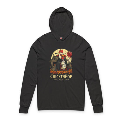 ChickenPop Vampire Rooster Halloween T-Shirt – Funny Spooky Graphic Long Sleeve Hooded, Tee for Fall & Costume Season UNISEX