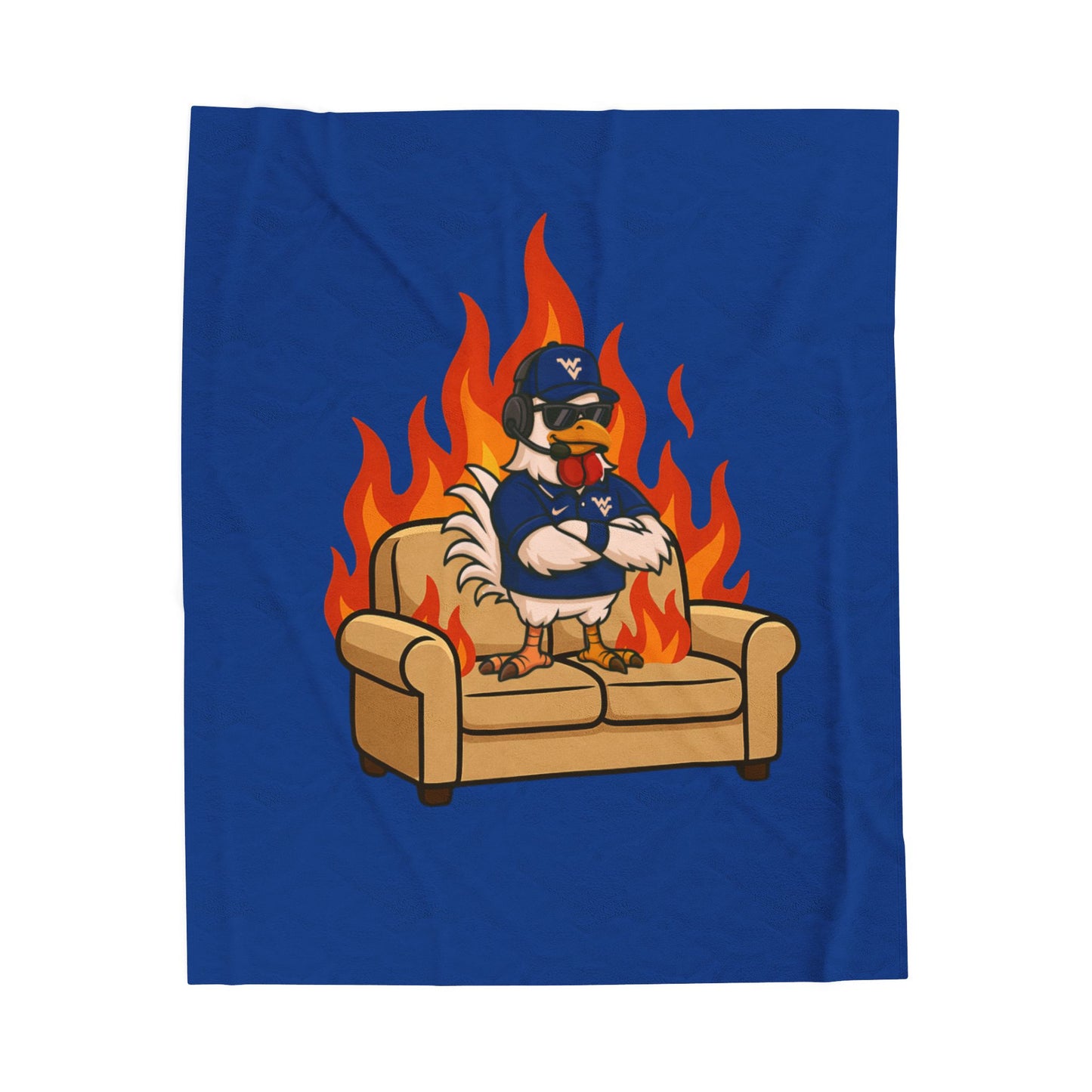 Big Rich Energy™ “Burning Down the Couch” Velveteen Plush Blanket – Funny Chicken Meme Throw Blanket, Cozy Gift for WV Fans & Couch Potato Legends