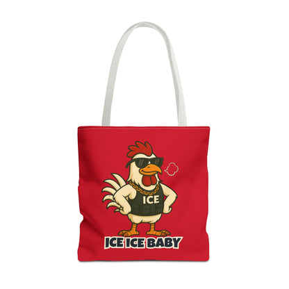 Ice Ice Baby Chicken Tote Bag – Funny Coop Daddy Design, Bold Red Reusable Shopping Bag